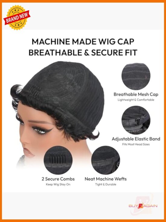 Short Curly Pixie Cut Wig Human Hair Glueless Ready to Wear 6 Inch